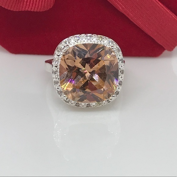 Pretty silver halo ring. peach cz white sa… - Picture 7 of 8